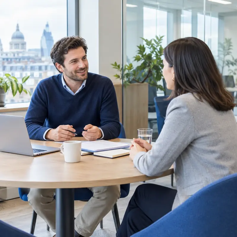 Accountant meeting a client in a bright London office